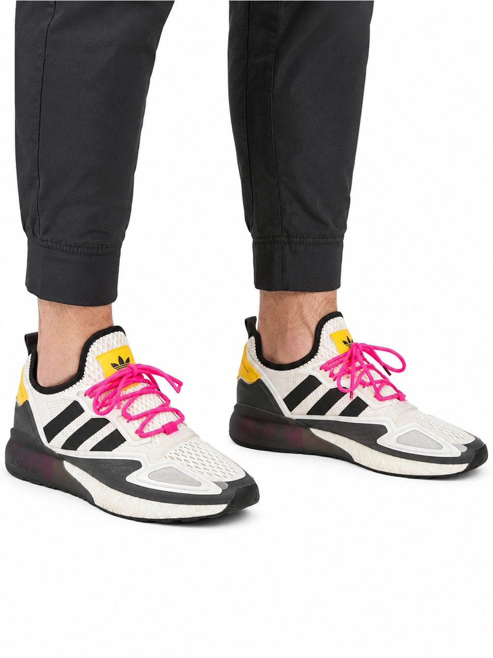 Size‎ 7 Adidas Men’s Ninja ZX 2K Boost Sneakers White Black Pink Yellow FZ0481
